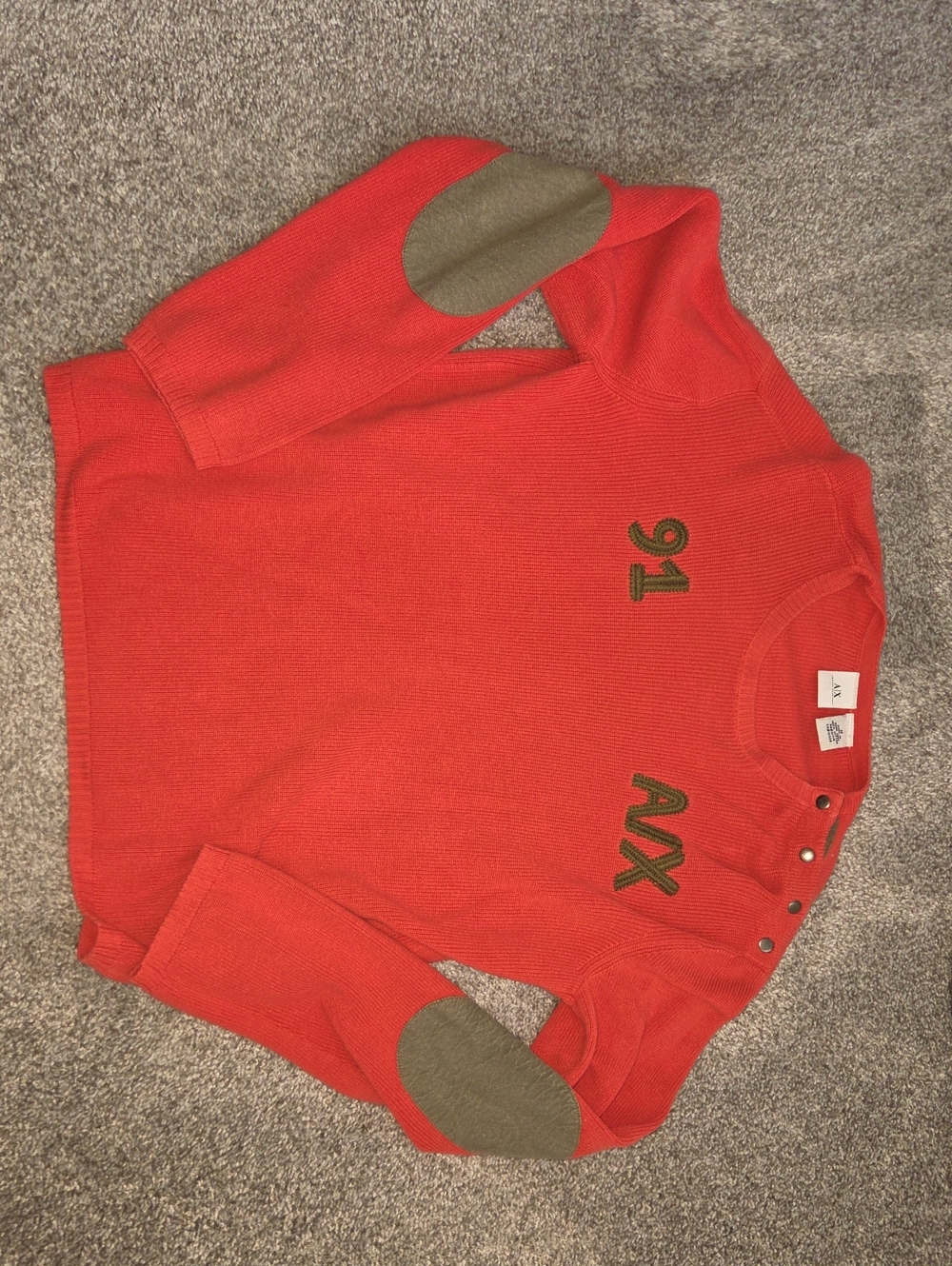 Men's Red Crewneck Sweater with Elbow Patches